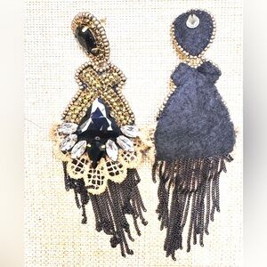 Elegant Black and Gold Hand-made Beaded Earrings
